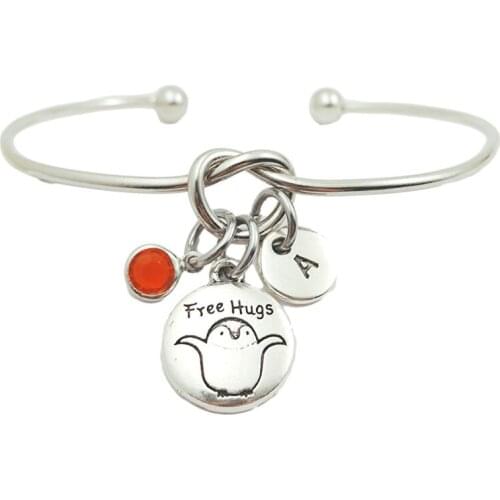 Free Hugs Retro Creative Initial Letter Monogram Birthstone Adjustable Bracelet Fashion Jewelry Women Gift Pendant