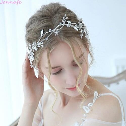 Jonnafe Charming Bridal Headpiece Silver Color Rhinestone Wedding Headband Tiara Handmade Hair Accessories For Bride