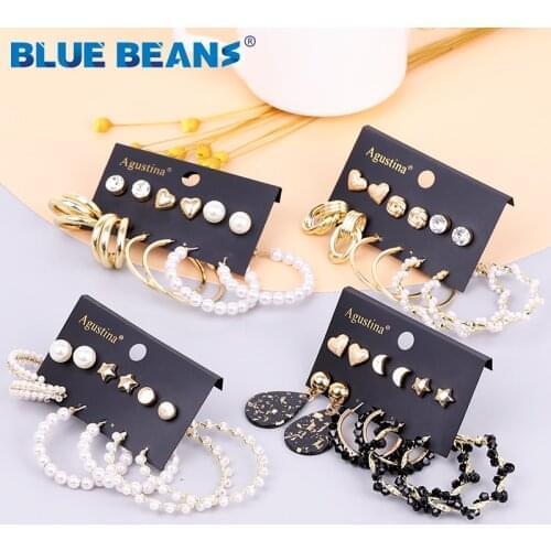 BLUE BEANS pearl Set Earring For Women Drop Earrings Fashion Jewelry Long Metal circle Earrings Set Boho Girls Dangle Earring