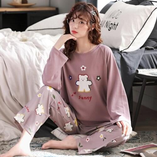 2pcs Sets Cotton Breast-feeding Pajamas Clothes Long Sleeve Tops + Pants Maternity Clothes Pregnant Women Nightgown Sleep Lounge