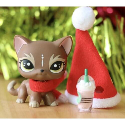 Pet Shop Elk Brown Short Hair Cat Custom OOAK with Accessories Hat