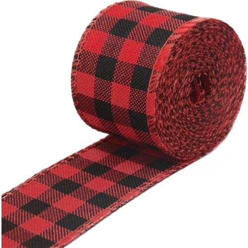 Ribbon Plaid Lattice 5 Yards Iron Wire Multicolor Ribbon Wedding Party Decoration Christmas DIY Craft Gift Packing Webbing