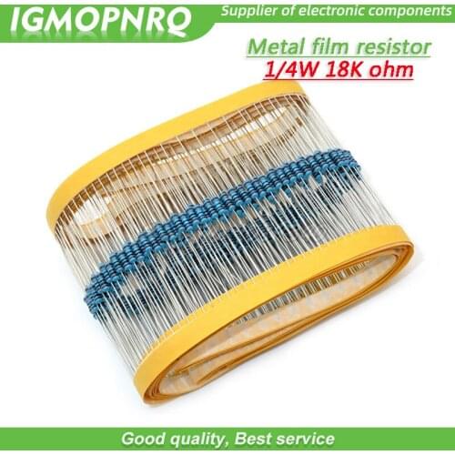 100pcs Metal film resistor Five color ring Weaving 1/4W 0.25W 1% 18K 18K ohm 18Kohm