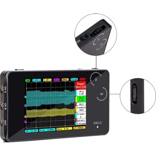 MINI DS212 Pocket Size LCD Digital Storage Oscilloscope Portable Nano Handheld Bandwidth 1MHz Sampling Rate 10MSa/s Thumb Wheel