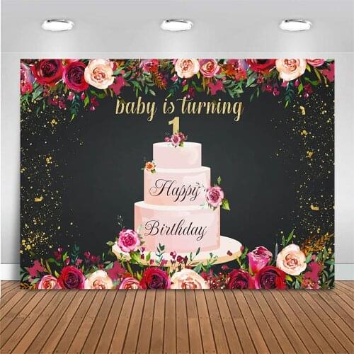Mocsicka Baby is Turning One Backdrop for Photography Pink Cake Rose Flower Birthday Party Background Decor Banner Photo Shoot