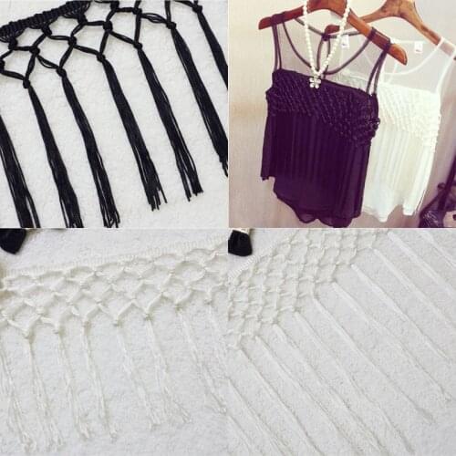 Fancy 15-30CM wide Long Handmade Grid Tie Rayon Fringe Tassel Trim Lace Guipure Sew Cloth Dress Accessory Black Off White