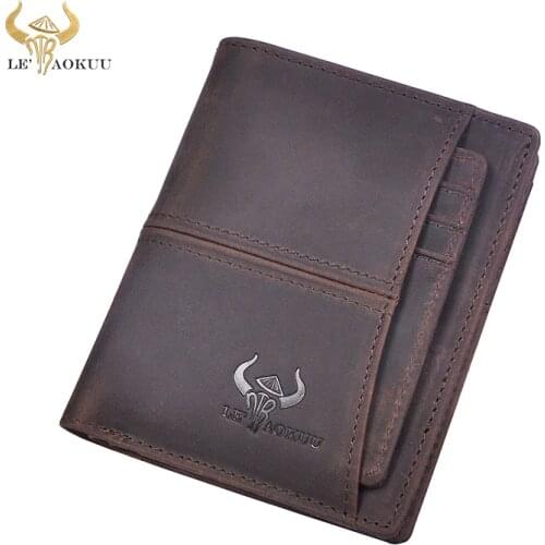 2020 New Men male Organizer design vintage crazy horse Genuine leather Credit Card Cash Gift Print Name Wallet Purse 7703-d