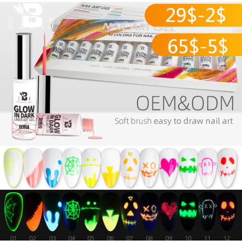 BOZLIN Naill Art Gel Polish Kit 8ml Soak Off UV/LED Gel Nail Polish Glow In Dark Liner Art Gel Set Luminous Neon Color Varnishes
