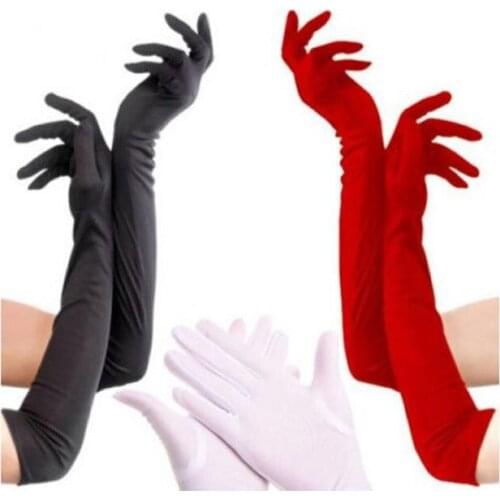 Classic Women Adult Black White Red Grey Skin Opera/Elbow/Wrist Stretch Satin Finger Long Gloves Flapper Gloves Matching Costume