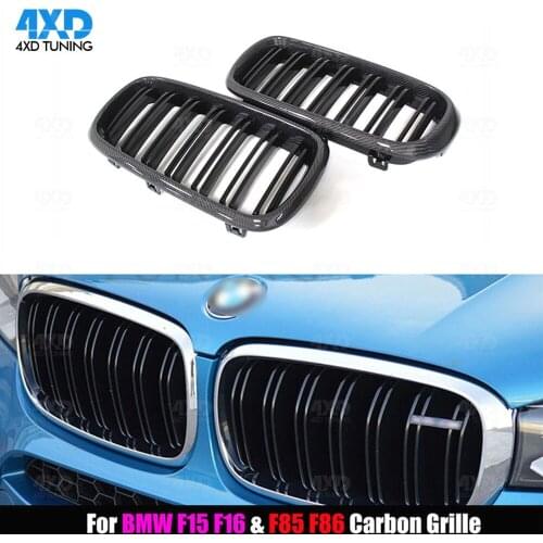 X6 F16 Front bumper kidney Grills For BMW X5 F15 Grille Carbon Fiber Gloss Black Dual Slat styling 2014 2015 2016 2017 2018 2019