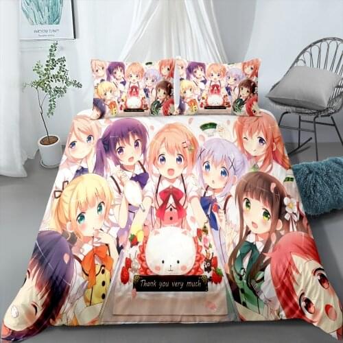 2/3 Pieces Japan Anime Bedding Set 3D Print Cartoon Duvet Cover Would You Like Some Rabbits Today Bed Cover Set Pillowcase