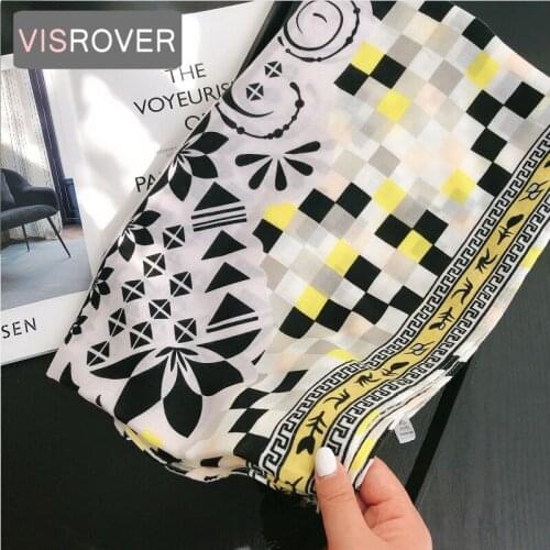 VISROVER New Black Geometric Printing Viscose Autumn Women Scarf With Tassel Fashion Winter Scarf Shawls Hijab Gift Wholesales