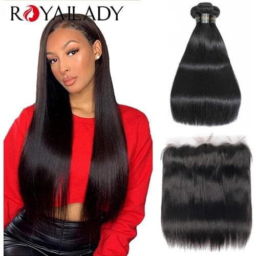 Royal Lady Human Hair Bundles With Frontal Brazilian Hair Straight 3 Bundles with Frontal 13x4 Lace Part Remy Hair Extensions