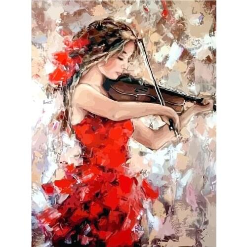 Woman in Red Playing the Violin Diamond Painting Portrait Round Full Drill Nouveaute DIY Mosaic Embroidery 5D Cross Stitch Gift