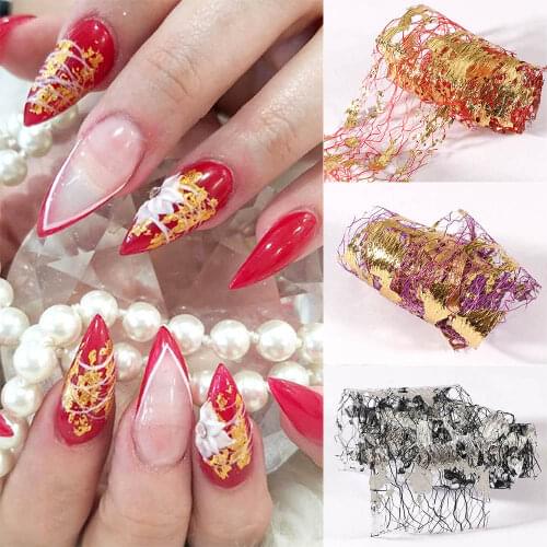 1 Box Aluminum Mesh Nail Stickers Gold Glitter Line Silk Foil Paper Transfer Accessories Laser Charm Nail Art Decal Decoration