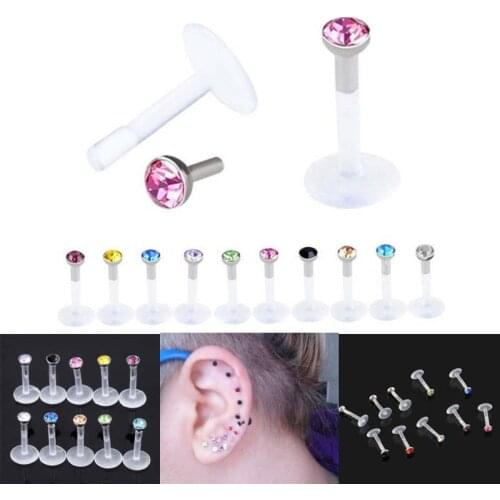 1 Pc Clear Acrylic Ear Bone Piercings Lip pircings labret 16G 10x CZ Gem Punk bar Lip Ring Stud Piercing