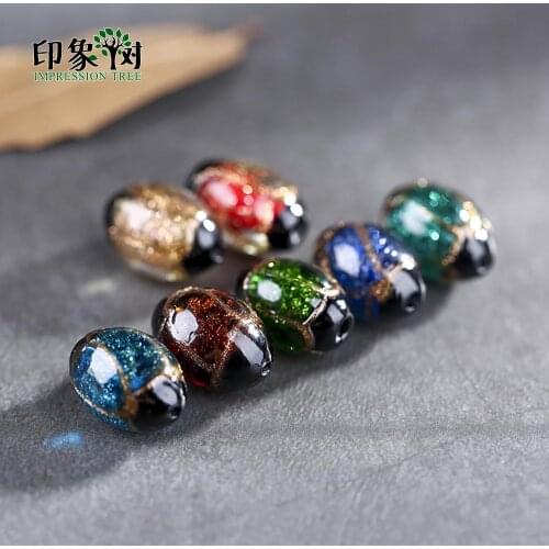 12X18mm 10Pcs Oval Lampwork Beads Gold Sand Glazed Glass Crystal Chamilia Beads Handmade For DIY Bracelets Jewelry Making 1608