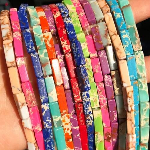 13*4mm Natural Stone Tube Rectangle Sea Sediment Shoushan Jaspers Loose Beads For Jewelry DIY Bracelet Charms Accessories 15