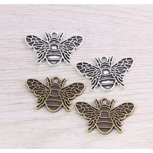 20pcs 17x26mm Two Color Vintage Bee Pendants Charm For Jewelry Making Honey Bee Pendants Charm Bee