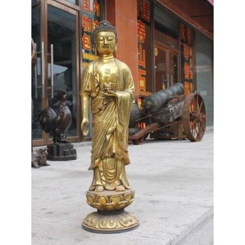 31" Tibet Bronze Buddhism lotus stand Sakyamuni Buddha Shakyamuni Statue