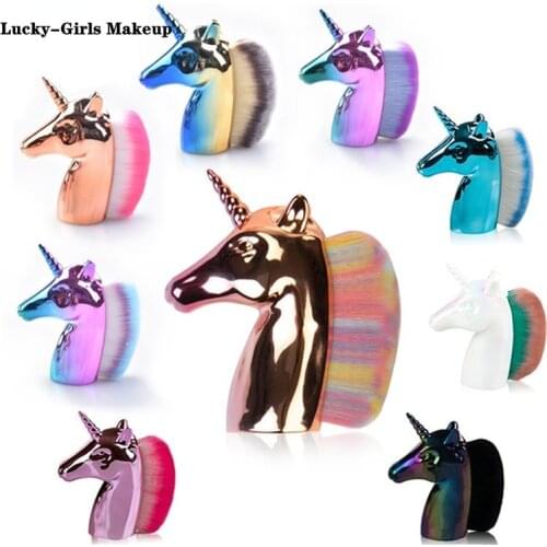 6-Color Unicorn Makeup Brush, Rose Gold Colorful Loose Powder Brush, Horse Head Nail Brush, Creative Beauty Tool