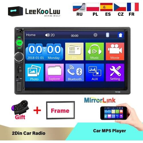 LeeKooLuu 2 Din Car Radio In Dash 7 Inch Autoradio Bluetooth USB TF AUX FM Mirrorlink MP5 2Din Central Car Multimedia Player