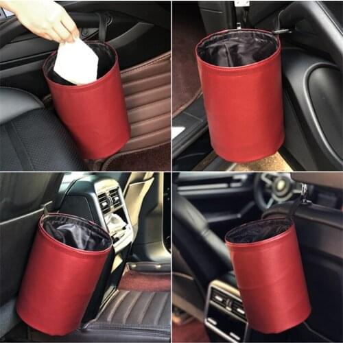 Car Trash Can Foldable Leather Leak Proof Waterproof Ashbin Car Dust Bin Bucket Garbage Container Pocket Auto Clean Accessories