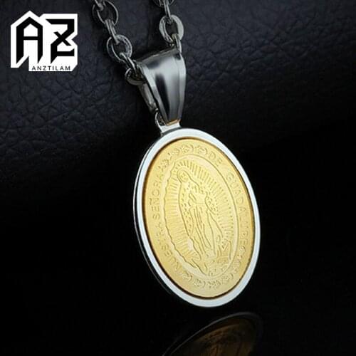AZ High-Quality Ellipse Couples Virgin Mary Pendant Stainless Steel Necklaces Long Link Chain Couples Jewelry Free Shipping