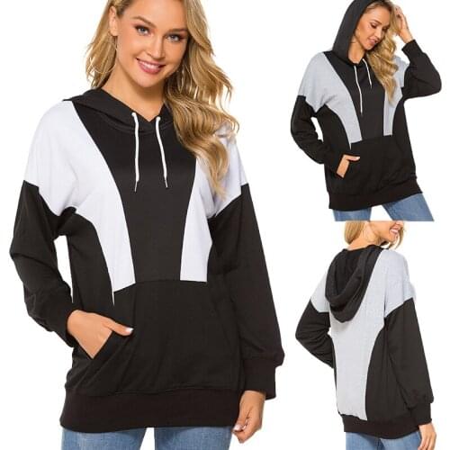 Black Grey Patchwork 2021 New Design Hot Sale Hoodies Sweatshirts Women Casual Sweat Girls European Tops Korean