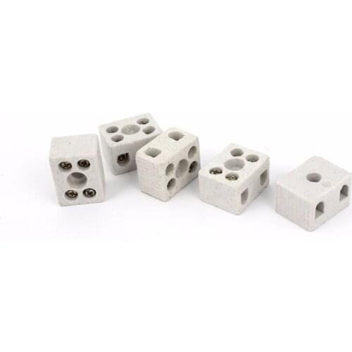 5pcs 2 Way 2W5H Wire Connector AC 110V-600V 5A 15-20KV/mm 5 Hole Dual Row Ceramic Terminal Block 22x18 x14mm Light Gray Hot Sale