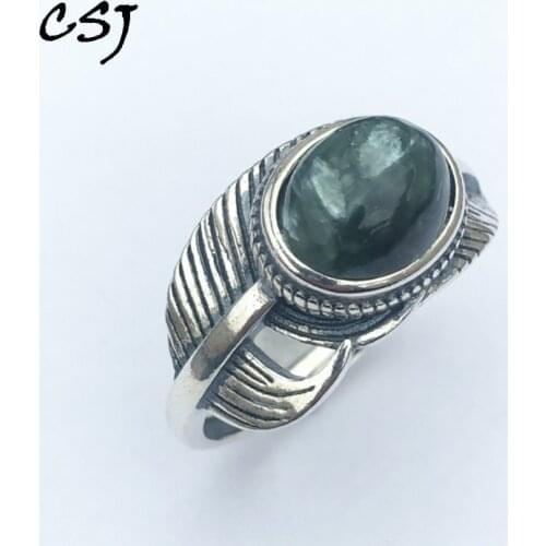 CSJ natural Seraphinite feather shape ring red 925 sterling silver oval cut 8*10mm fine jewelry woman or mom best for party gift