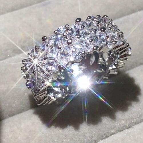 New 925 Sterling silver rings for Women snowflake Shape Promise Simulated Diamond Engagement Wedding Band Ring Jewelry Gift