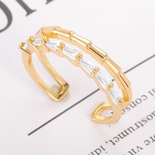 Bamboo Opening Adjustable Rings For Women Crystal Party Trendy Geometric Exquisite Zircon Ring Fashion Luxury Jewelry