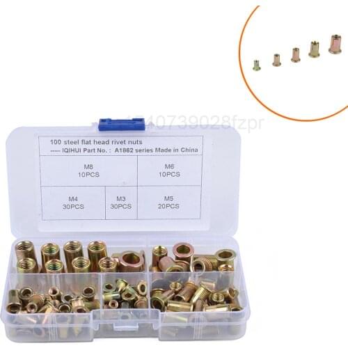 Combination of 100 Box Packed Color Steel Rivet Nuts M3 / 4 / 5 / 6 / 8, Rivet Nut Set
