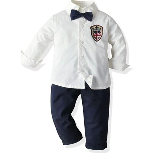 Tem doger autumn boys clothing sets long sleeve white shirt + pants 2 pcs casual gentleman outfits