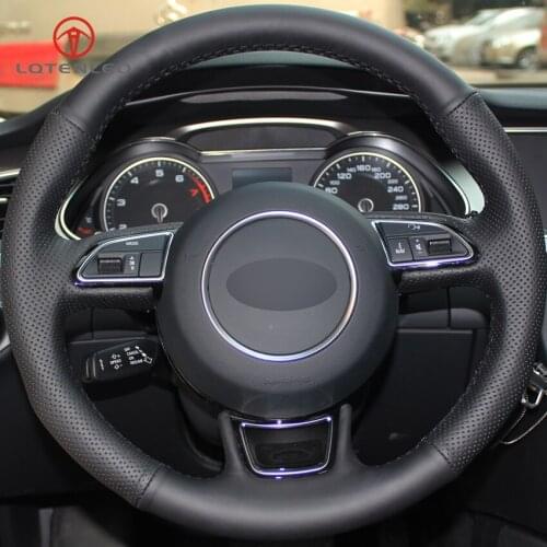 LQTENLEO Black Genuine Leather DIY Car Steering Wheel Cover for Audi A1 A3 A4 2015-2016 A7 2012-2018 S7 2013-2018 RS7 2014-2015