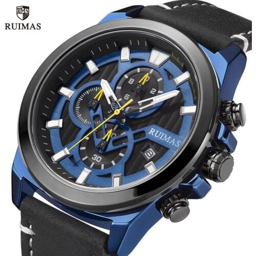 RUIMAS Casual Leather Watches Men Luxury Top Brand Chronograph Watch Man Military Sport Quartz Wristwatch Relogio Masculino 582