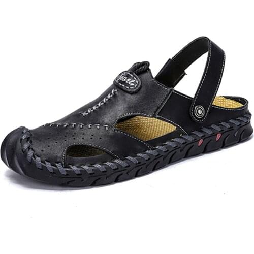 Hot Sale Summer Mens Sandals Genuine Leather Men Slippers Roman Designer Men Beach Sandals Soft Man Outdoors Shoes Plus Size 48
