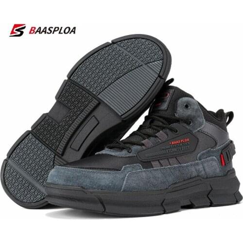 Baasploa Winter Men Hiking Shoes Leather Comfortable Cotton Shoes Waterproof Warm Outdoor Sneakers Non-Slip Wear-Resistant