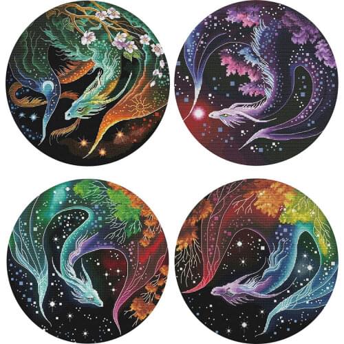 DIY Cross Stitch Color Dragon Animal Series Set 11CT Ecological Cotton Thread Printing Embroidery Home Decoration Painting Gift