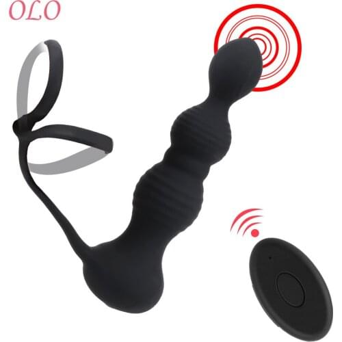 OLO 10 Mode Double Ring Pull Beads Sex Toys for Men Women Prostate Massage Butt Plug Erotic Anal Vibrator Delay Ejaculation