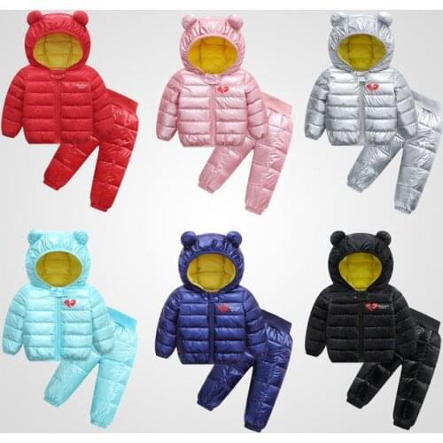 Autumn Winter Kids Girl/Boy Windproof Warm Clothing Sets Boys Clothes Sets Children Hooded Coat+Thick Pants Winter Kids Clothing