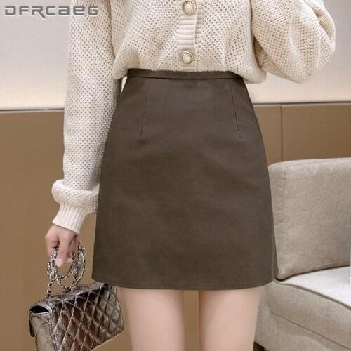 Autumn Winter PU Leather Skirts For Women 2021 Casual High Waist Frosted Matte Casual Mini Skirt Female