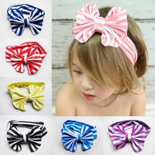3pcs Girl Bow Headwears Hair Accessories Candy colorful stripe Bowknot Shaped Elastic Headbands for kids school girls