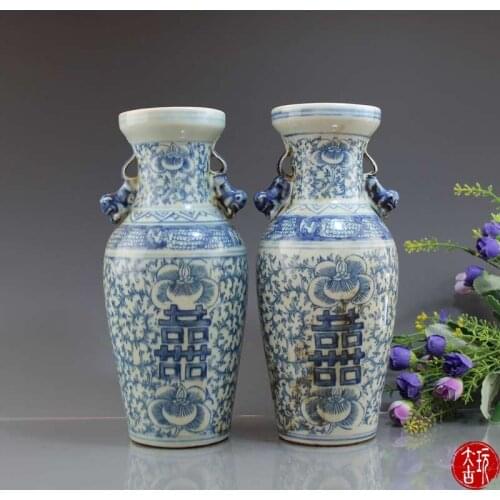 Rare Old DaoGuang(1820--1850) porcelain vase,white and blue,A PAIR,hand carving crafts,best collection&adornment,free shipping