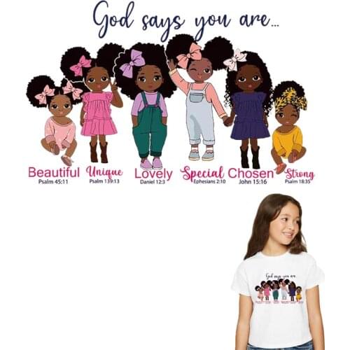 Cute Black Kids Iron On Patches For Clothing DIY Heat Transfer Beautiful African Kids Thermal Stickers Appliqued Decoration