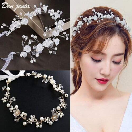 Hand made Wedding Hair Accessory Crystal Pearl Flowers Headband Tiaras Bride Headdress Hair band Jewelry