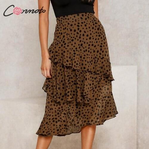 Conmoto Autumn Winter Fashion Leopard Ruffle Long Skirts Women 2019 Female Chic Asymmetry Long Skirts Lady Beautiful Party Skirt