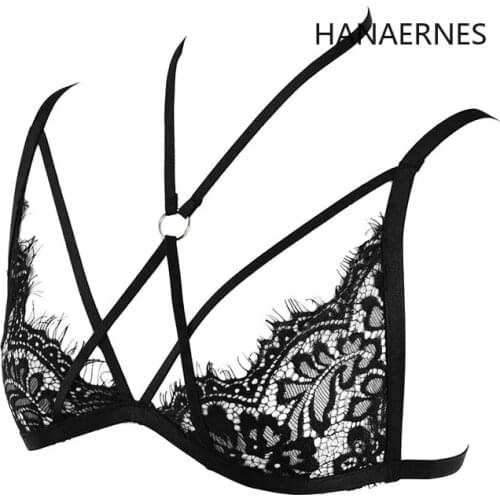 Woman Black Lace Harness Punk Style Elastic Harness Bra Belts Sexy Lingerie Body Bondage Caged Bralette Gothic Bra