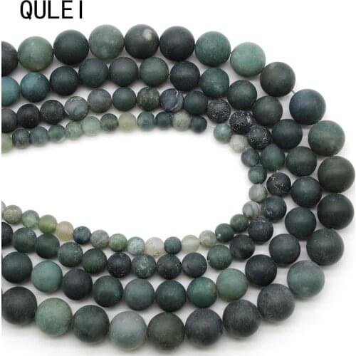 Natural Stone Matte Beads Moss Agates Round Loose Spacer Beads For Jewelry Making DIY Bracelet Accessories 15'' Strands 4/6/8/10